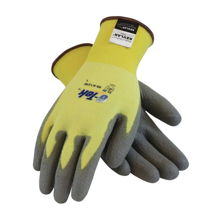 PIP G-Tek KEV 09-K1250-XS Knit Kevlar/Lycra Glove With Polyurethane Grip, Yellow, X-Small, Case of 144