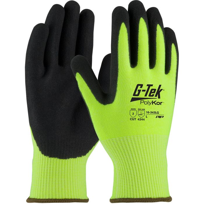 PIP G-Tek PolyKor Hi-Vis Seamless Knit PolyKor Nitrile Coated Grip Glove 16-343LG (Dozen Pairs)-M