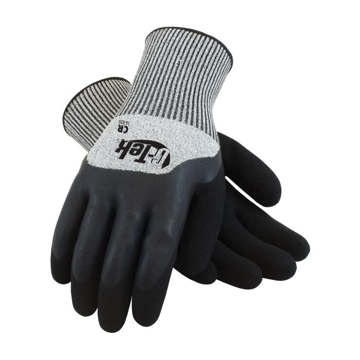 G-Tek CR Seamless Knit HPPE / Glass Glove with Acrylic Lining and Double-Dipped Latex Coated Micro-Surface Grip on Palm, Fingers & Knuckles