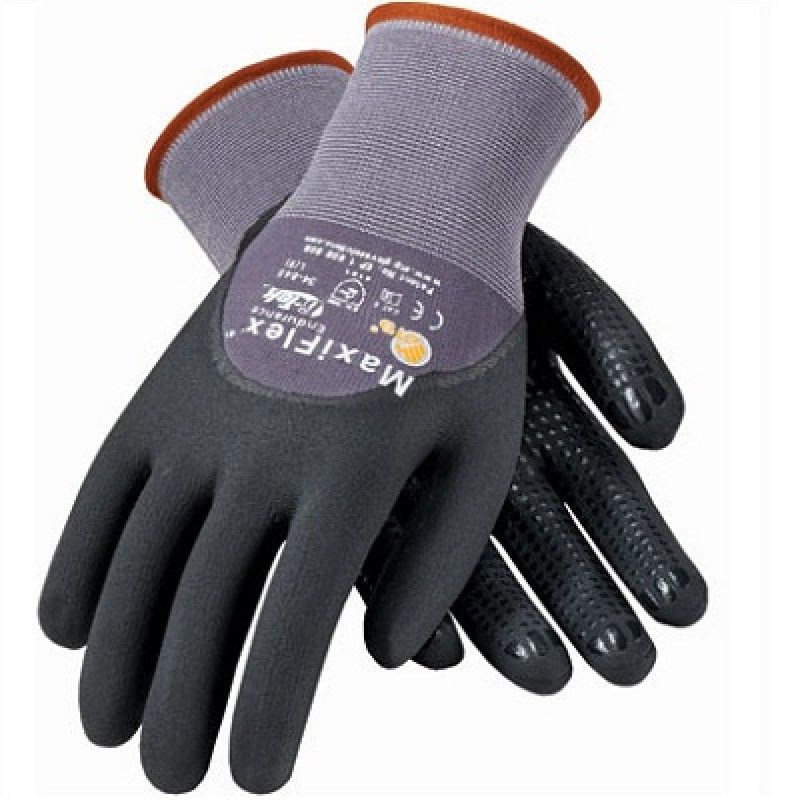PIP ATG 34 845 MaxiFlex Endurance Gloves Dotted Palms 3/4 Coat Nitrile Micro Foam, Gray, 1 Pair