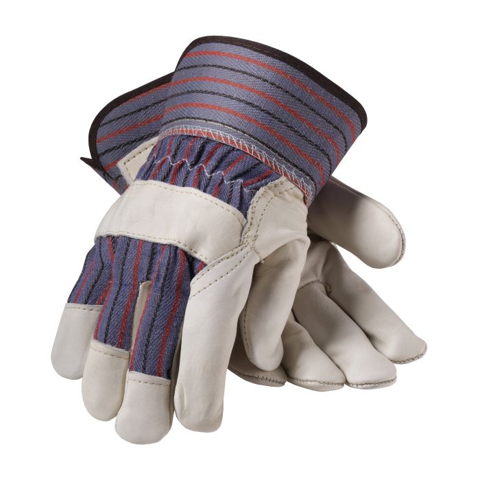 PIP® 87-1563 Regular Grade Top Grain Cowhide Leather Palm Glove Fabric Back - Safety Cuff 10/DZ