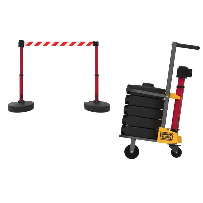 Banner Stakes PL4014 PLUS Cart Package, Red/White Stripe Banner
