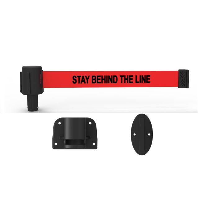 Banner Stakes PL4125 PLUS Wall Mount System, Red "Stay Behind the Line" Banner