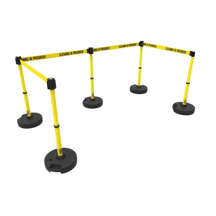 Banner Stakes PL4588 PLUS Barrier Set X5,Yellow "Cleaning in Progress"