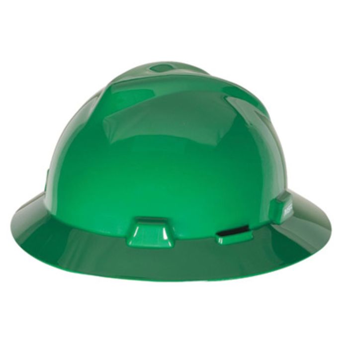 MSA Green V Gard Polyethylene Slotted Full Brim Hard Hat  Fas Trac Ratchet Suspension (1 EA)