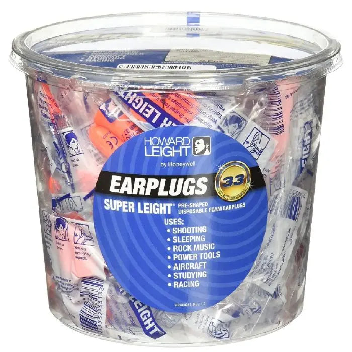 Honeywell Howard Leight R-33133 Super Leight Pre-Shaped Single Use Earplugs, Orange, One Size, Box of 4 Tubs