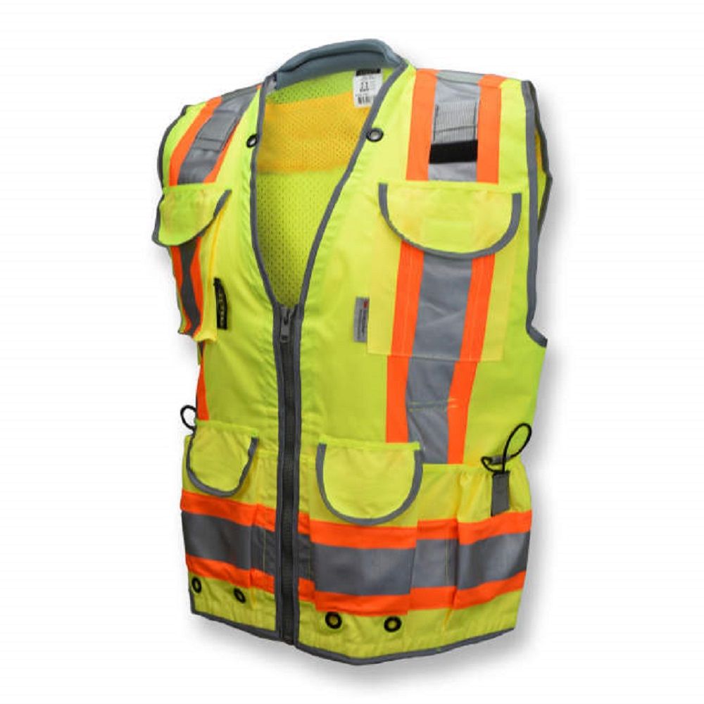 Radians SV55-2ZGD Class 2 Heavy Woven Two-Tone Engineer Vest, Hi-Vis Green, 1 Each