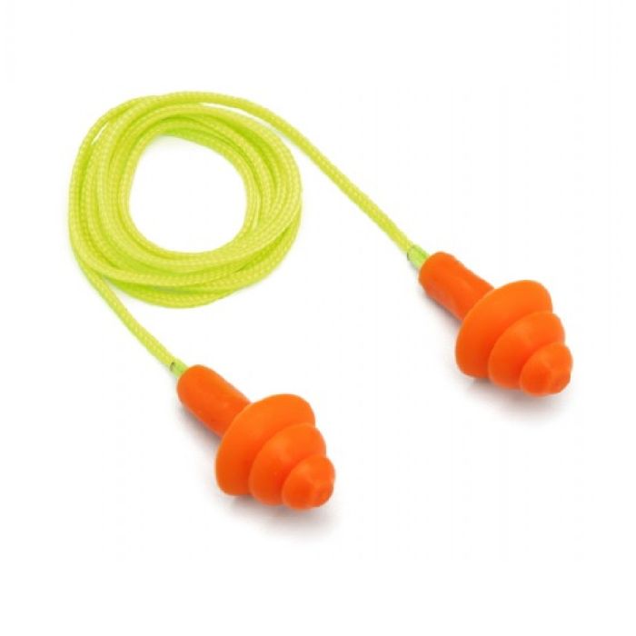 Pyramex RP3001 Reusable Corded Earplugs, Hi Vis Orange, One Size, Box of 50