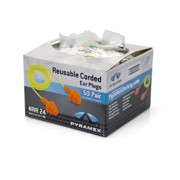 Pyramex RP3001 Reusable Corded Earplugs, Hi Vis Orange, One Size, Box of 50
