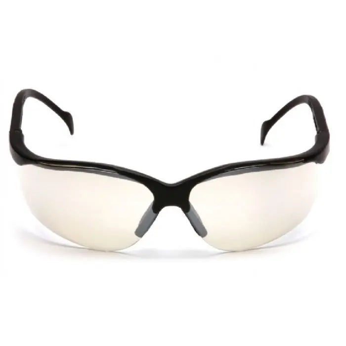 Pyramex Venture II SB1880S Safety Glasses, Black Frame, Indoor Outdoor Mirror Lens, One Size, Box of 12