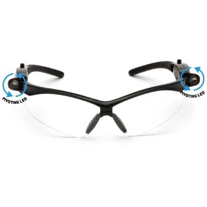 Pyramex PMXTREME SB6310STPLED Safety Glasses, Clear Anti Fog Lens, Black Frame and Pivoting LED Temples, One Size, Box of 6