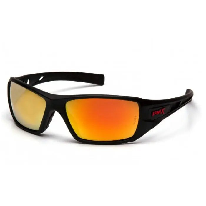 Pyramex Velar SBRF10445D Safety Glasses, Ice Orange Mirror Lens, Black and Red Frame, One Size, Box of 12