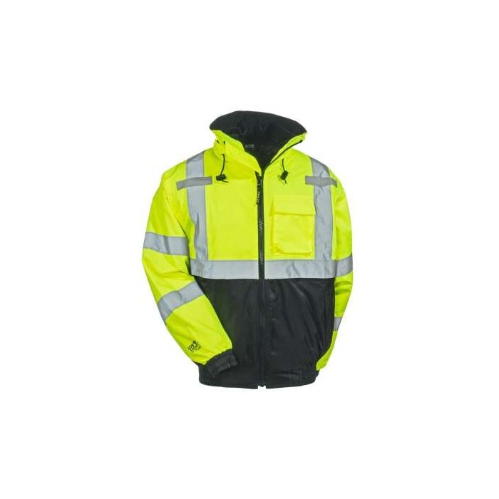Tingley J26172 Bomber 3.1 Jacket Fluorescent Yellow-Green-Black Silver Reflective Tape Polyester Quilted Liner Attached Hood