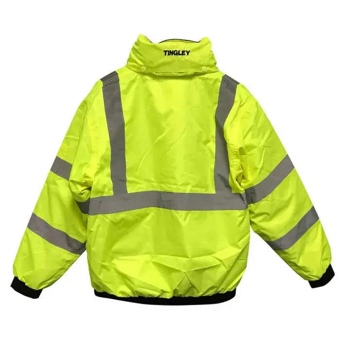 Tingley J26172 Bomber 3.1 Jacket Fluorescent Yellow-Green-Black Silver Reflective Tape Polyester Quilted Liner Attached Hood
