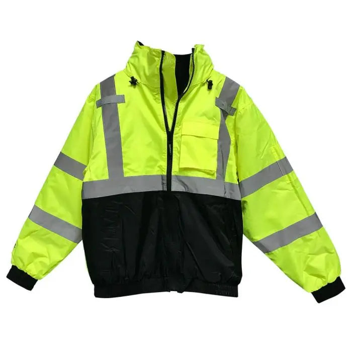 Tingley J26172 Bomber 3.1 Jacket Fluorescent Yellow-Green-Black Silver Reflective Tape Polyester Quilted Liner Attached Hood