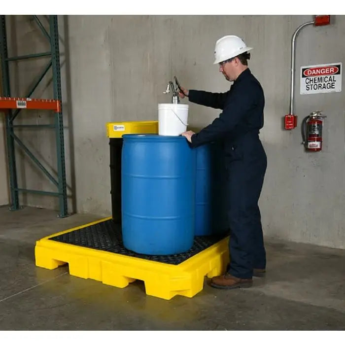 UltraTech 9630 P4 Plus Model Spill Pallet - Without Drain, Yellow, 4-Drum, 1 Each