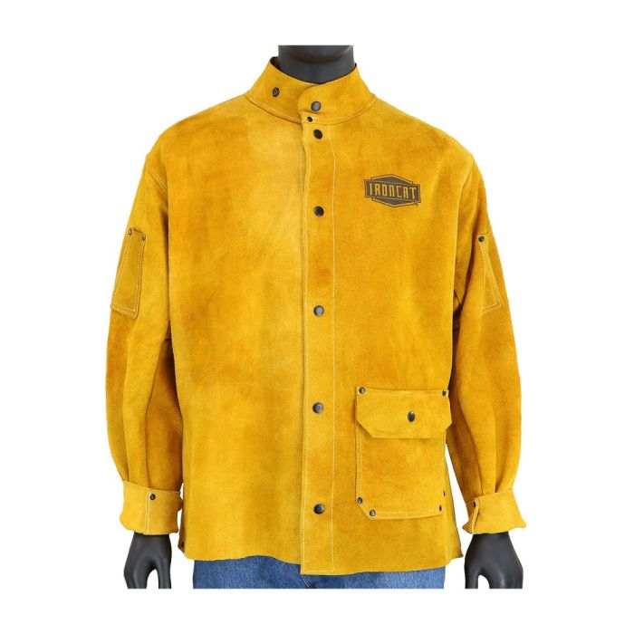 PIP Ironcat 7005 Split Leather Welding Jacket, Gold, 1 Each