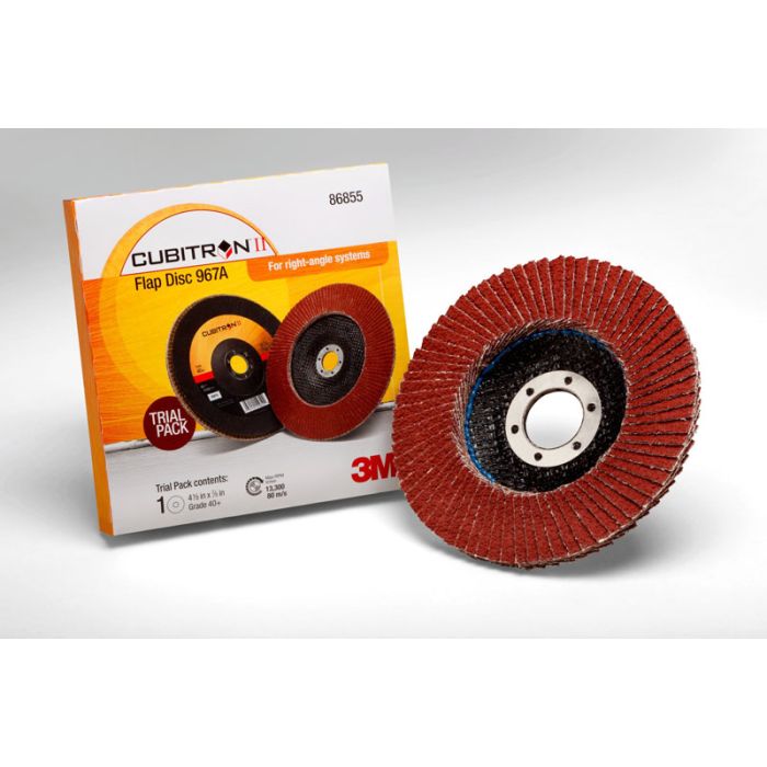 3M™ Cubitron™ II Flap Disc 967A, 86855, T27, 4-1/2 in x 7/8 in, 40+, Single Pack, 10 per case, Restricted to US