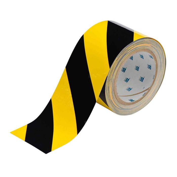 Brady ToughStripe Floor Marking Tape Roll Polyester Diagonal Stripes Black on Yellow 3" x 100'