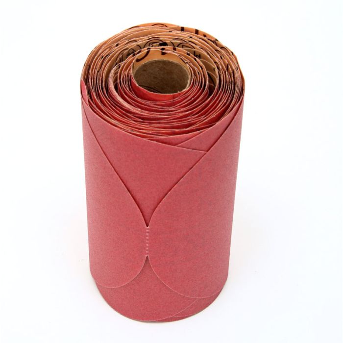 3M™ Red Abrasive Stikit™ Disc, 01111, 6 in, P220 grade, 100 discs per roll, 6 rolls per case