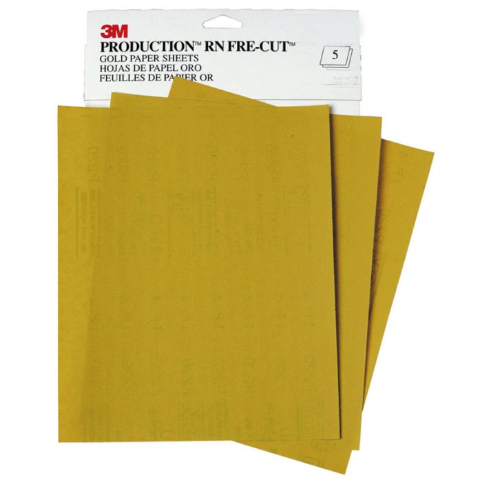3M™ Gold Abrasive Sheet, 02539, P400 grade, 9 in x 11 in, 50 sheets per sleeve, 5 sleeves per case