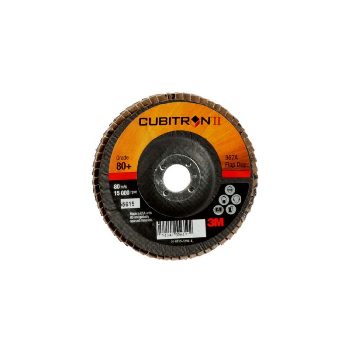 3M™ Cubitron™ II Flap Disc 967A, T29, 4 in x 5/8 in, 80+, Case of 250