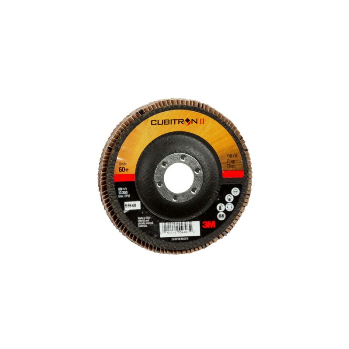 3M™ Cubitron™ II Flap Disc 967A, T29, 4-1/2 in x 7/8 in, 60+, Giant, 10 per case