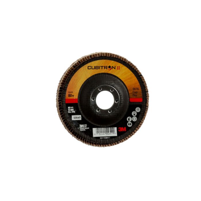 3M™ Cubitron™ II Flap Disc 967A, T29, 4-1/2 in x 7/8 in, 80+, Giant, 10 per case