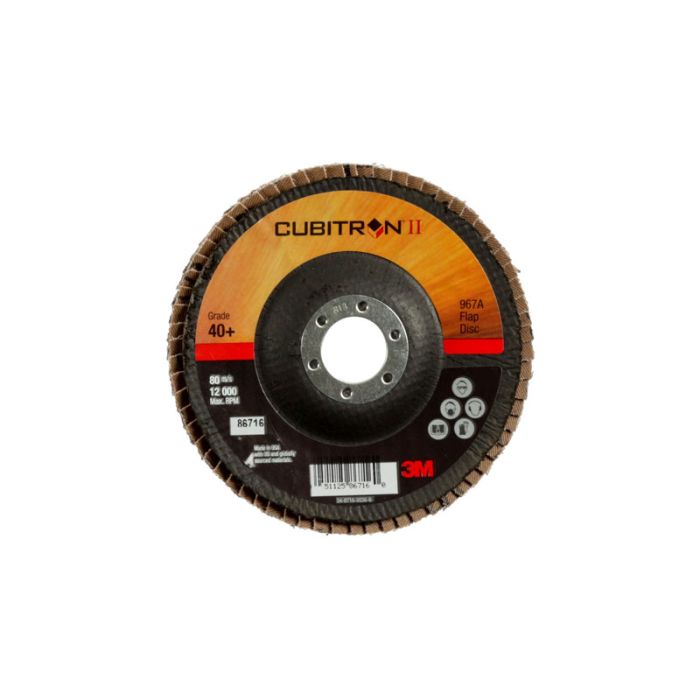 3M™ Cubitron™ II Flap Disc 967A, T29, 5 in x 7/8 in, 40+, 10 per case