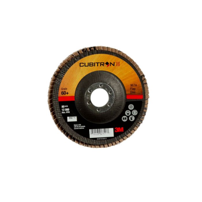 3M™ Cubitron™ II Flap Disc 967A, T29, 5 in x 7/8 in, 60+, Case of 250