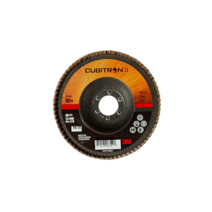 3M™ Cubitron™ II Flap Disc 967A, T29, 5 in x 7/8 in, 80+, 10 per case