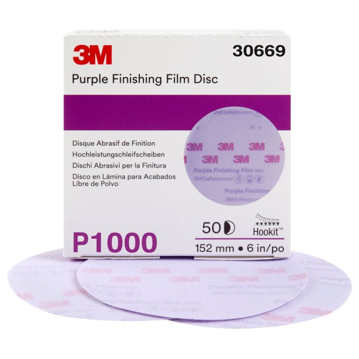 3M™ Hookit™ Purple Finishing Film Abrasive Disc 260L, 30669, 6 in, P1000, 50 discs per carton, 4 cartons per case
