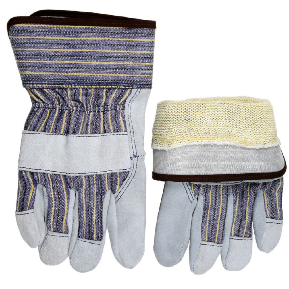 MCR Safety 1400K Plasticized Safety Cuff, Split Leather Palm Work Gloves, Gray, Box of 12 Pairs