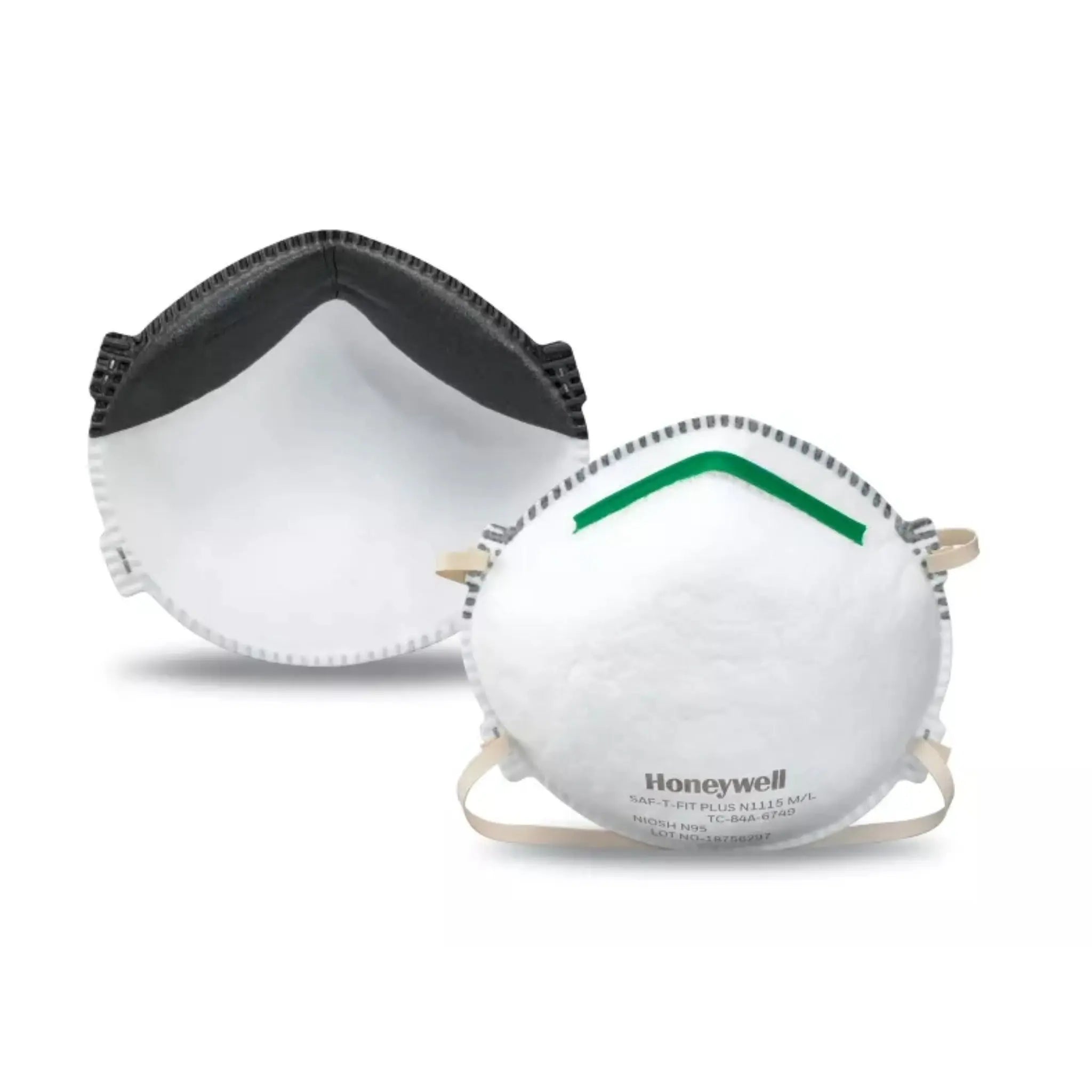 Honeywell North 1411 SAF-T-FIT PLUS N1115 Disposable Respirator, Half-Facepiece, Non-Valved N95, Green Color Code, Box of 20 