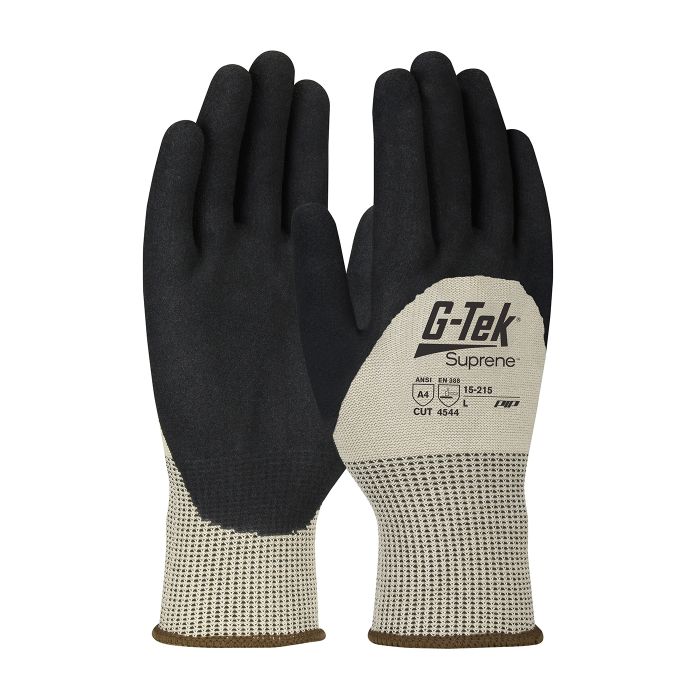 PIP G-Tek 15-215-L Suprene Blended Glove with Nitrile Coated MicroSurface Grip, Tan, Large, Case of 72