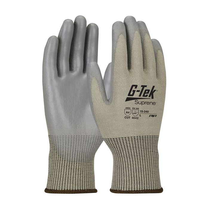 PIP G-Tek 15-340-M Suprene Seamless Knit Blended Glove with Polyurethane Coated Smooth Grip, Tan, Medium, Case of 72