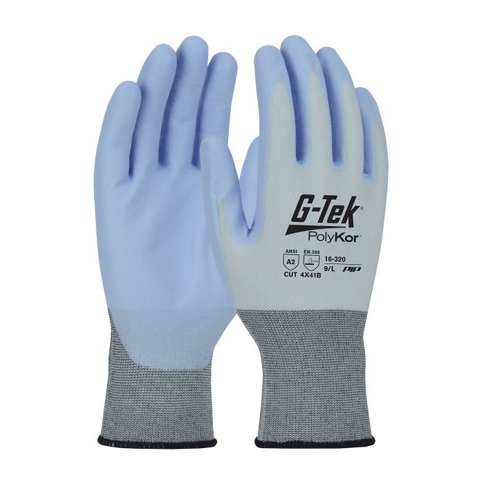 PIP G-Tek 16-320-L PolyKor Seamless Knit X7 Blended Glove NeoFoam Coated - Touchscreen Compatible, Blue, Large, Case of 72