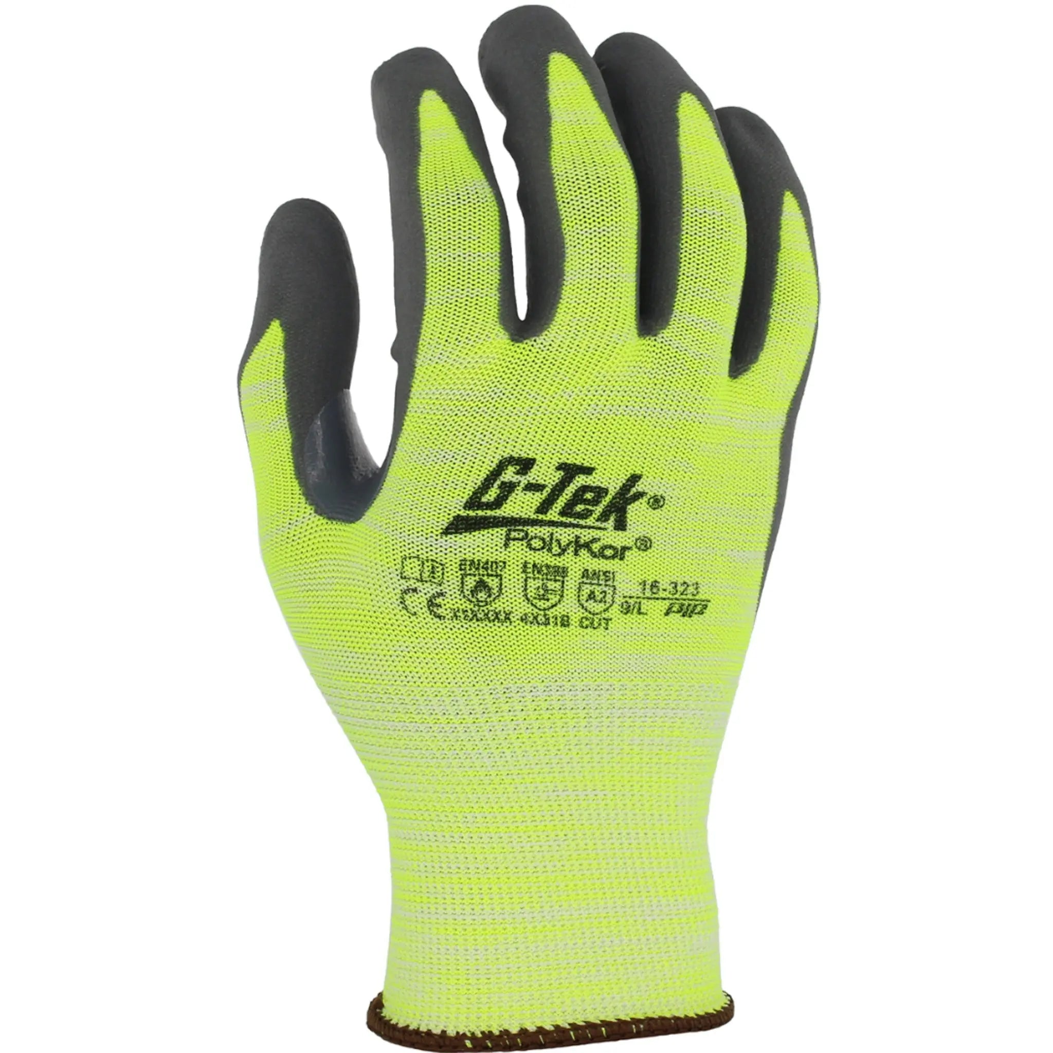 PIP G-Tek 16-323 PolyKor Hi Vis Seamless Knit Blended Glove with Nitrile Coated Foam Grip_Back-Image