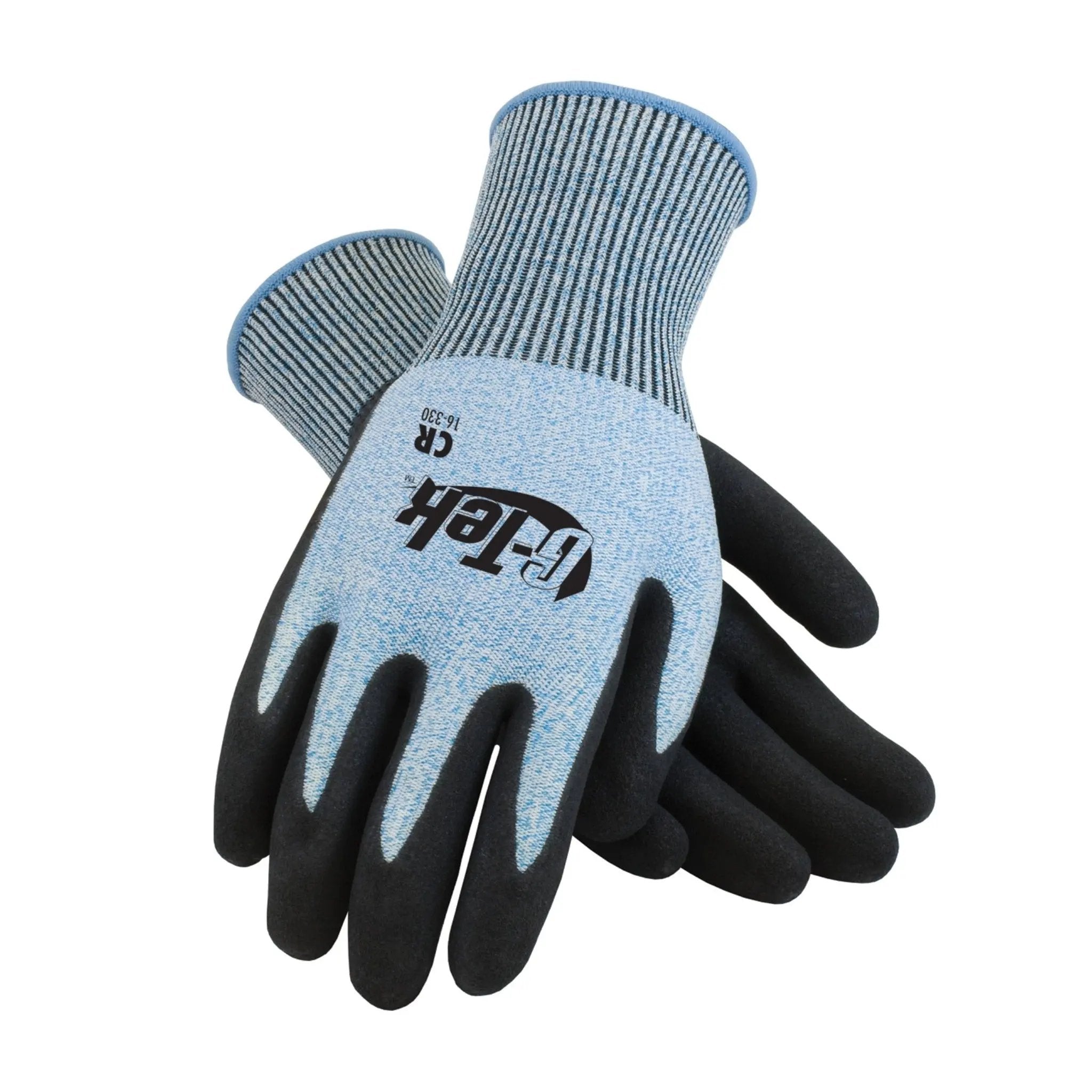 PIP G-Tek 16-330 PolyKor Seamless Knit Blended Glove with Double Dipped Nitrile Coated MicroSurface Grip, Blue, 1 Dozen 