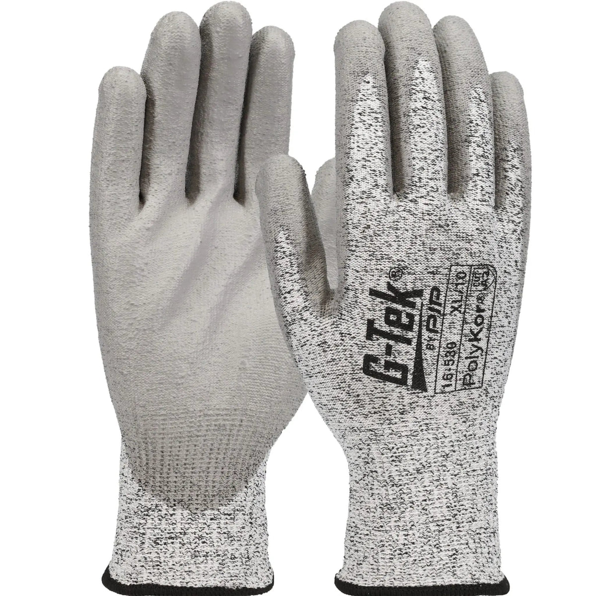 PIP G-Tek 16-530 CR Seamless Knit HPPE Glove with Polyurethane Coated Smooth Grip on Palm & Fingers, Salt & Pepper, 1 Dozen