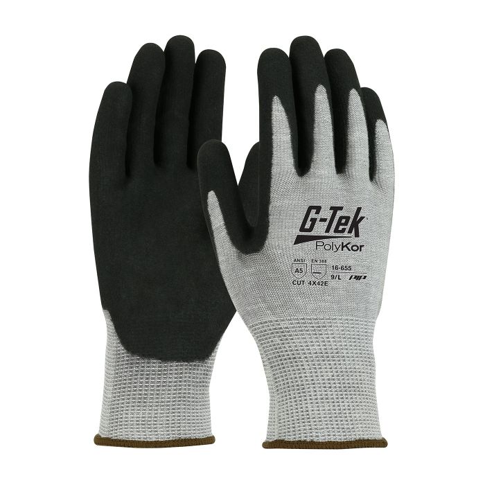 PIP 16-655/L G-Tek Seamless Knit PolyKor Blended Glove with Double Dipped Nitrile Coated MicroSurface Grip on Palm & Fingers Large 6 DZ