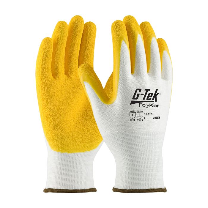 PIP 16-813/L G-Tek Seamless Knit PolyKor Blended Glove with Latex Coated Crinkle Grip on Palm & Fingers Large 6 DZ