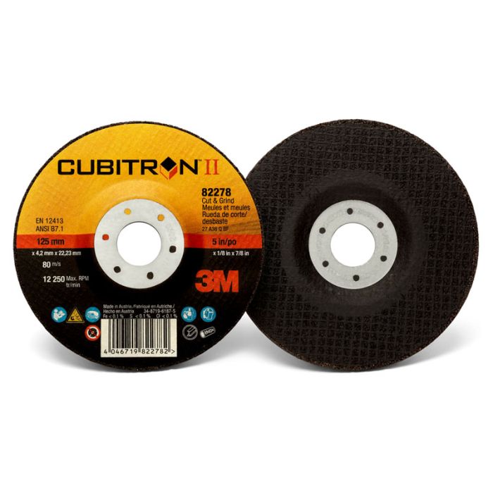 3M™ Cubitron™ II Cut and Grind Wheel, 82278, T27, 5 in x 1/8 in x 7/8 in, 10 per inner, 20 per case
