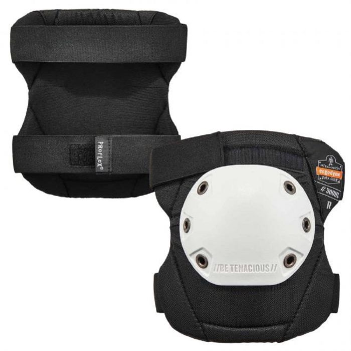 Ergodyne ProFlex 300HL Knee Pads - Rounded Cap, Hook and Loop, White Cap, One Size, 1 Pair