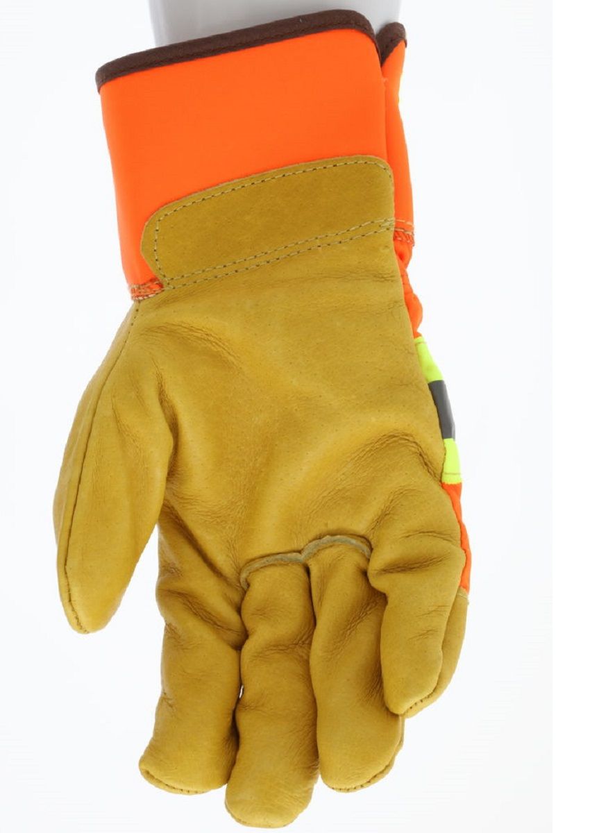 MCR Safety Luminator 19261 Insulated Leather Palm Work Gloves with Hi-Visibility Back, Hi-Vis Orange, Box of 12 Pairs