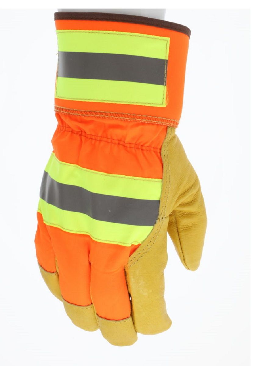 MCR Safety Luminator 19261 Insulated Leather Palm Work Gloves with Hi-Visibility Back, Hi-Vis Orange, Box of 12 Pairs