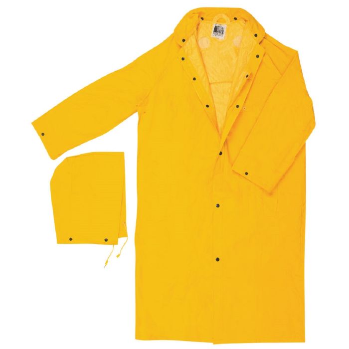 MCR Safety 240C Classic Plus Waterproof Raincoat with Detachable Hood and Corduroy Collar, Yellow, 1 Each