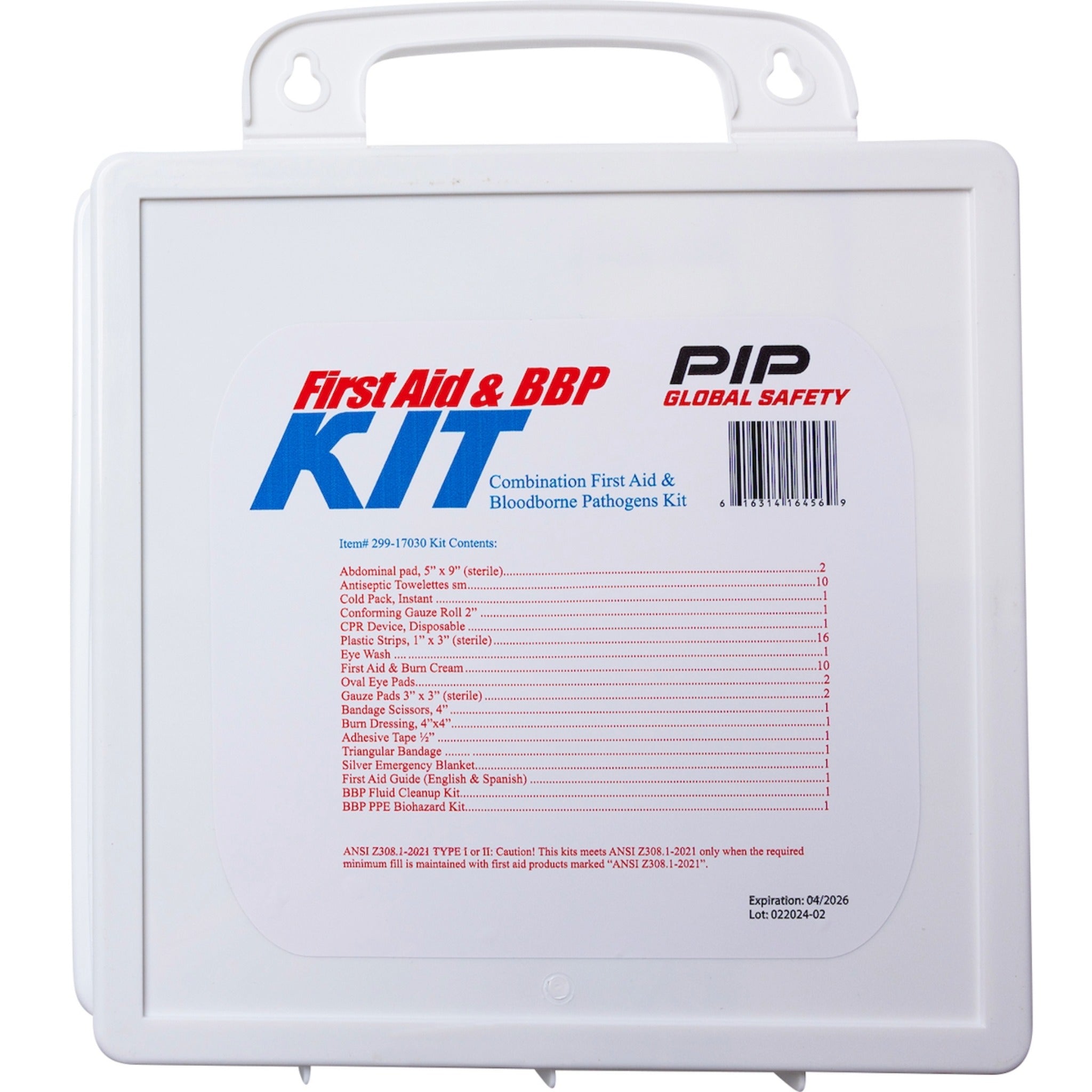 PIP 299-17030 First Aid and Bloodborne Pathogens Kit_Back