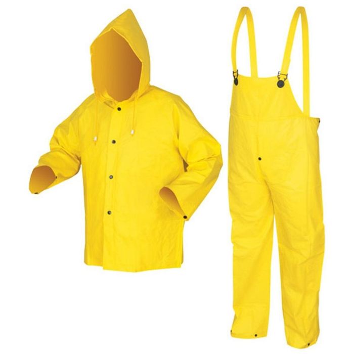 MCR Safety 3003 Wizard Series .28 mm Waterproof Rain Gear with Detachable Hood and Bib Pants, Yellow, 1 Each
