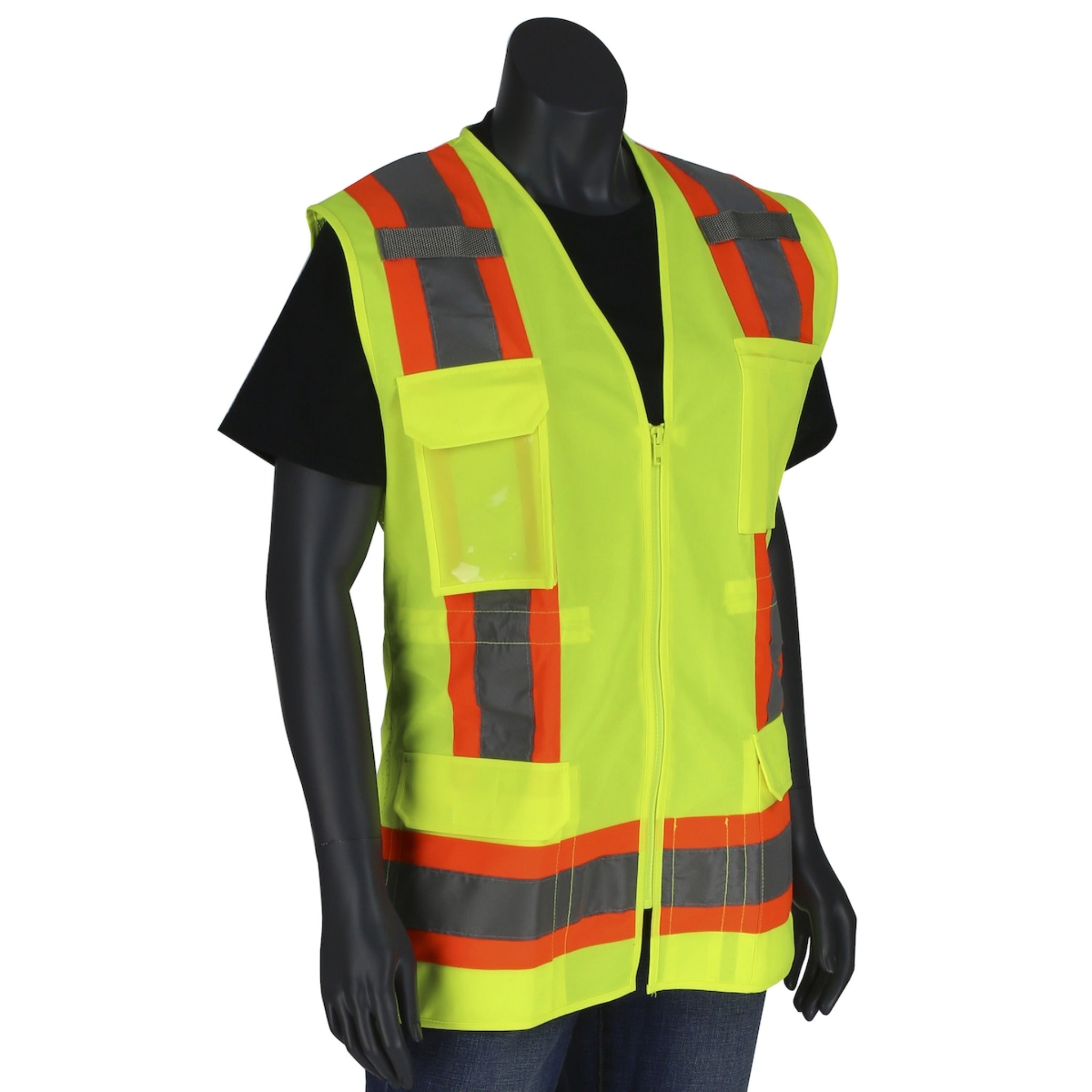 PIP 302-0512 ANSI Type R Class 2 Womens Contoured Two-Tone Eleven Pocket Surveyors Vest_Yellow_Main